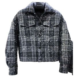Louis Vuitton Flanelljacke kariert grau mit Kristallen