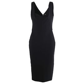 Autre Marque Victoria Beckham Midi-Kleid aus schwarzem Stretch-Jersey mit drapiertem Ausschnitt und Reißverschluss hinten – ’10s