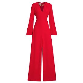 Jumpsuit de pernas largas em crepe de seda vermelho com corrente VLogo Valentino – anos 20