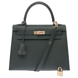 Hermès HERMES Kelly 25 Tasche aus grünem Leder - 103894