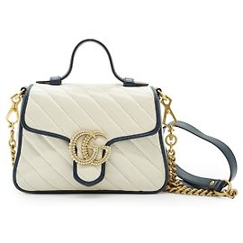Gucci GG Marmont Torchon Mini Top Handle Bag aus Leder White Blue