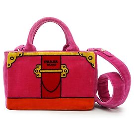 Prada Cahier Multicolour Fuchsia Samt-Shopper mit Schulterriemen