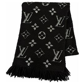Louis Vuitton Black and Silver Wool Silk Stole