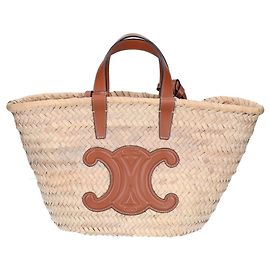 Céline CELINE Celine Teen Classic Panier Raffia & Calfskin Basket Bag