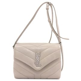 Bolso de hombro Yves Saint Laurent Loulou Toy Bag en piel de becerro gris claro