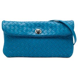 Bottega Veneta Mini Bolsa Crossbody Intrecciato em Nappa Azul com Turn Lock