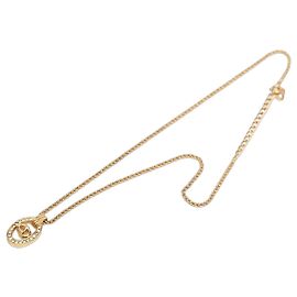 Autre Marque Dior Gold Plated Strass CD Logo Oval Pendant Necklace Halskette