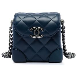 Chanel Blue Mini CC Quilted Calfskin Trunk Flap