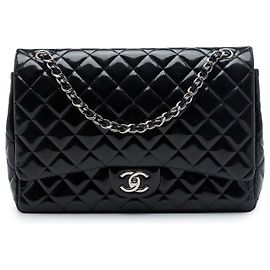 Chanel Black Maxi Classic Patent Double Flap