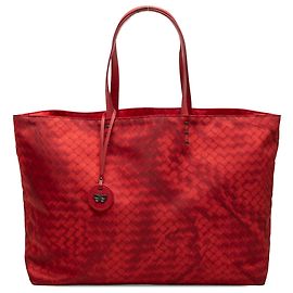 Bottega Veneta Red Nylon Intrecciolusion Tote