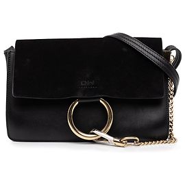 Chloé Faye Crossbody Pequena em Camurça e Pele de Vitelo Preta