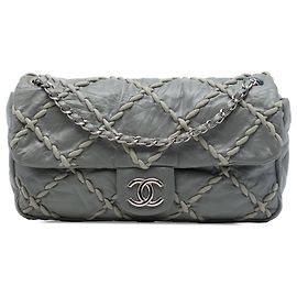 Chanel Gray Medium Quilted Crinkled Calfskin Ultra Stitch Flap