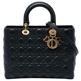 Autre Marque Dior Black Large Lambskin Cannage Lady Dior