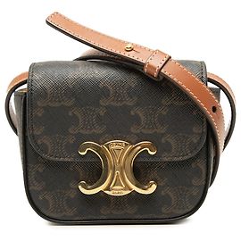 Céline Celine Brown Mini Triomphe Coated Canvas Claude Crossbody