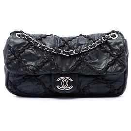 Chanel Black Medium Quilted Crinkled Calfskin Ultra Stitch Flap