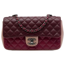 Chanel Red Paris Edinburgh Medium Classic Tricolor Lambskin Single Flap