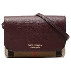 Burberry Red Grained Calfskin and House Check Canvas Hampshire Wallet on Chain