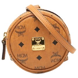 MCM Brown Visetos Rundes Münzbeutel aus beschichtetem Canvas mit Gurt