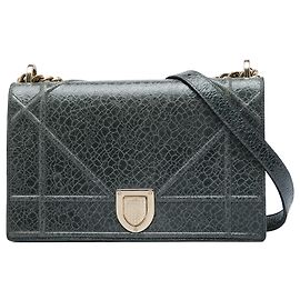 Autre Marque Dior Gray Medium Crackled Deerskin Diorama Flap