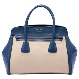 Sac Satchel Prada en Canapa avec garnitures en cuir Saffiano beige