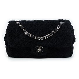 Chanel Black Medium Quilted Terry Cloth Coco Beach Flap