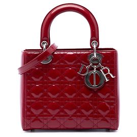 Autre Marque Dior Red Medium Patent Cannage Lady Dior