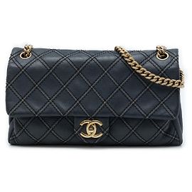 Chanel Blue Jumbo Quilted Iridescent Calfskin Triple Stitched Flap