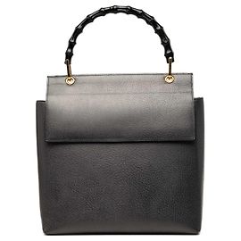 Borsa Gucci a manico superiore con patta in pelle di vitello grigia e bambù