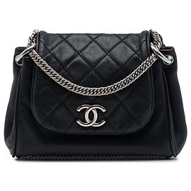 Chanel Black CC Quilted Lambskin Bijoux Chain Accordion Flap