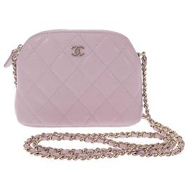 Chanel Classic Clutch aus rosa gestepptem Caviar-Leder mit Kette