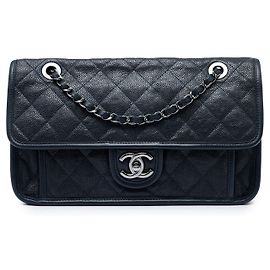 Chanel Blue Medium Quilted Caviar French Riviera Flap