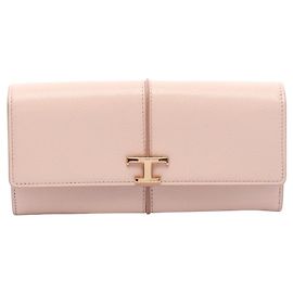 Portafoglio lungo in pelle rosa Tod's T-Timeless