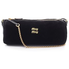 Miu Miu Black Leather and Fabric Shoulder Pouch Bag
