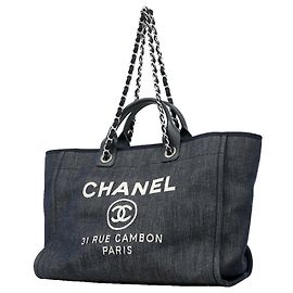 Borsa Tote Chanel Deauville in Denim con Catena