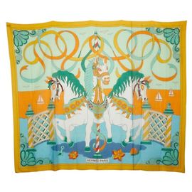 Hermès Lenço Pareo Hermes multicolorido amarelo em algodão