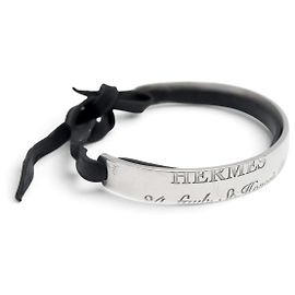 Hermès BRACCIALE HERMES CARTOUCHE IN ARGENTO MASSICCIO 925 & PELLE NERA + SCATOLA E SACCHETTO SILVER