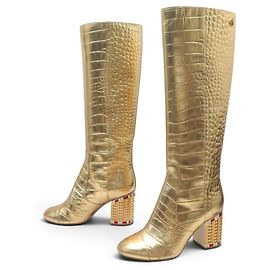 CHAUSSURES BOTTES CHANEL CAVALIERES EGYPTE 38.5 CUIR FACON CROCODILE BOOTS
