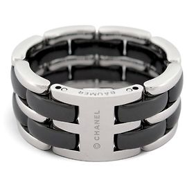 NUOVO ANELLO CHANEL ULTRA GM J2641 T69 CERAMICA NERA & ORO BIANCO 18K