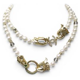 NEUF COLLIER SAUTOIR CHANEL DRAGON POISSON LOGO CC DOUBLE TOUR NECKLACE