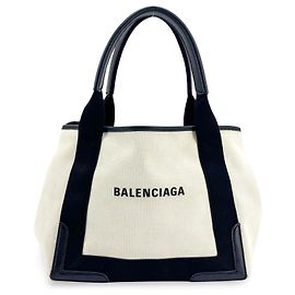 Balenciaga Cabas in tela blu navy e pelle Medium