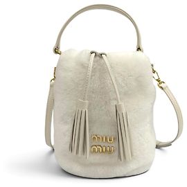 Borsa a tracolla Miu Miu 5BE085 in pelliccia di pecora con logo in metallo