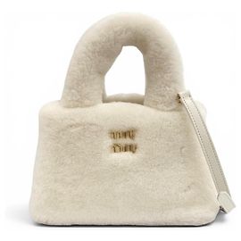 Borsa a mano 2-Way Miu Miu in pelliccia di pecora con placca logo