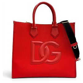 Dolce & Gabbana Tote Bag aus rotem Leder und Canvas