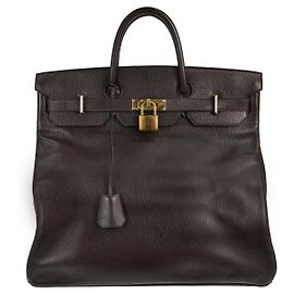 Hermès Hermes HAC Birkin Brown Ardennes con Gold Hardware 45