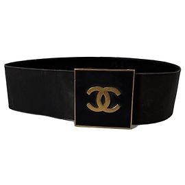 Chanel breiter schwarzer Gürtel aus Leder und Canvas mit goldener CC-Schnalle