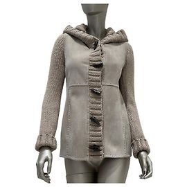 Loro Piana Chaqueta Cardigan con Capucha de Punto de Cachemira y Shearling - 38 De segunda mano
