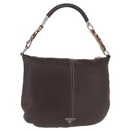 Bolsa de Ombro PRADA em Couro Marrom Prata Auth am12574V