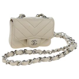 Borsa CHANEL Classic Mini Chain Bag V-stitch in pelle d'agnello Beige Argento CC Auth bs36939M