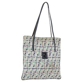 FENDI Zucca Canvas Tote Bag Green Silver Auth 203793