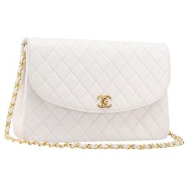 CHANEL Chain Matelasse Schultertasche aus Lammleder Weiß Gold CC Auth 200466V